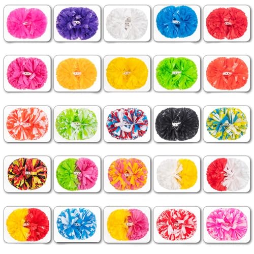 Hrlace Pack of 2 Cheerleading Pompoms Professional Cheerleader Pom Poms Plastic Hand Flowers Colourful Cheerleading Pom Poms with Handle for Sports Competition Cheer Dance Party White 2# 3.5 Inches 21 - Image 2