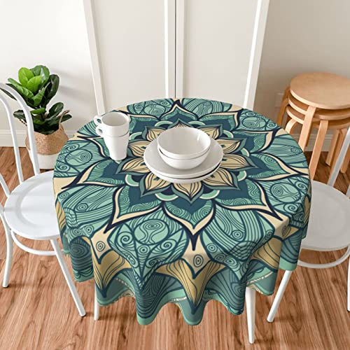 Yetta Yang Mandala Sage Green Waterproof Picnic Patio Party Round Table Cloth Cover Decorations Fabric 60 Inch Circular Tablecloth For 20-47 Inch Home Dining Room Kitchen Decor #TOP2