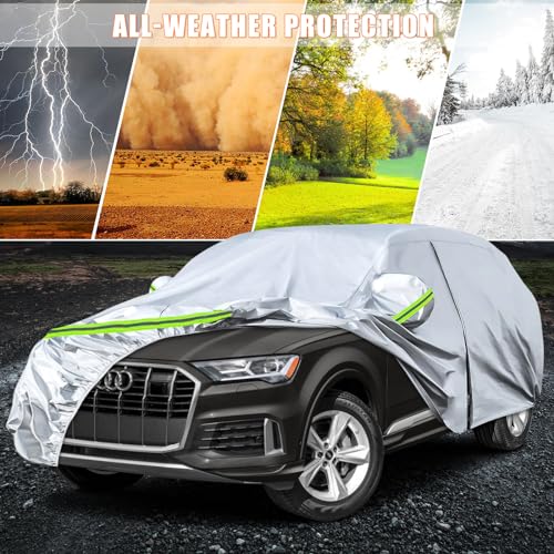 Image of Waterproof Car Covers Replace for 2006-2025 Audi Q7 /SQ7, 6 Layers Silver All Weather Custom-fit Car Cover with Zipper Door & Windproof Bands for Snow Rain Dust Hail Protection