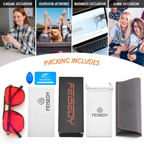 Image of FEISEDY Amber Blue Light Glasses for Computer Gaming Orange /Yellow lens Anti Eyestrain Sleep Glasses G2835