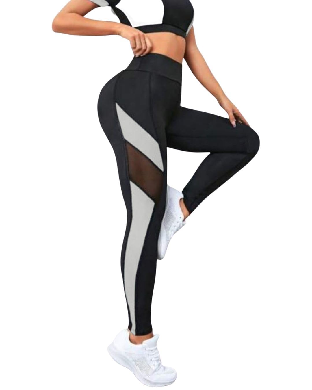 Imperative Premium & Stylish Colorblock Women's Gym Tights Yoga Pants with Mesh Inserts - Active Wear (XXL, Grey)-picture-16