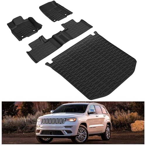 KIWI MASTER Floor Mats & Cargo Liner for 2016-2021 Jeep Grand Cherokee OEM Replacement 82215577 82212085 All Weather Mat Front Rear 2 Row Seat Trunk Tray TPE Slush Liners Black