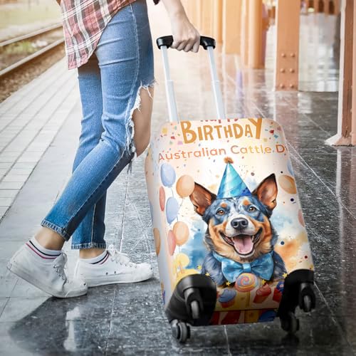 Personalized Custom Name Watercolor Australian Cattle Dog Happy Birthday Celebration Balloons Gift Party Travel Luggage Cover Heeler Lover Gifts Suitcase Dust Protective Decor - 000283