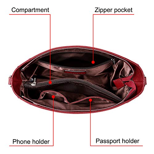 Image of S-ZONE Medium Women Genuine Leather Crossbody Bags Cowhide Shoulder Handbag Ladies Purse