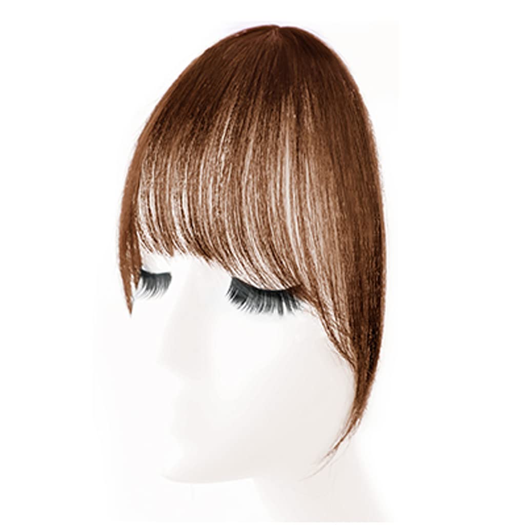 Clip-On-Pony-Haarverlängerungen, Pony, Clip-In-Haarverlängerungen, Echthaar für Frauen, Flacher, ordentlicher Pony mit Schläfenpony,Brown