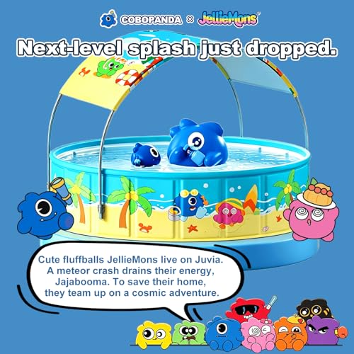 Image of Foldable Swimming Pool with Canopy for Kids 78.7 inchx17.7 inch Hard Plastic Portable Dog Pool Anti-Slip Collapsible Large Kiddie Pool Indoor Outdoor Backyard (JellieMons 79'')