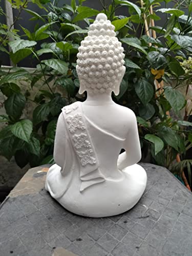 Image of Handcrafted Polymarble Meditation /Dhyan Buddha Statue Lord Figurine /Idol Gift Items (White,6 * 4 * 10.5inch)