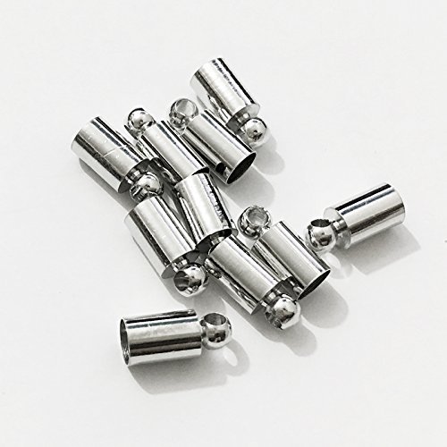 50pcs Glue-in Style Necklace Cord Crimp End Caps Tassel caps Beads crimps end (4mm Wide, 9mm Long, Rhodium Plated)