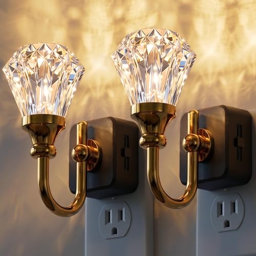 Image of L LOHAS LED Night Lights Plug into Wall,3000K Soft White Floral Night Lights with Auto Sensor, 0-100lm Adjustable Brightness, Rotatable Plug in Nightlight for Bedroom, Nursery, Hallway, Gift,2 Pack