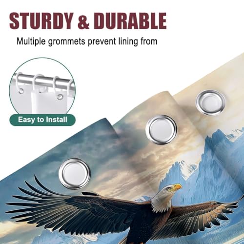 Rideau de douche polyester imperméable 180x200 lavable motif lac et aigle - 6