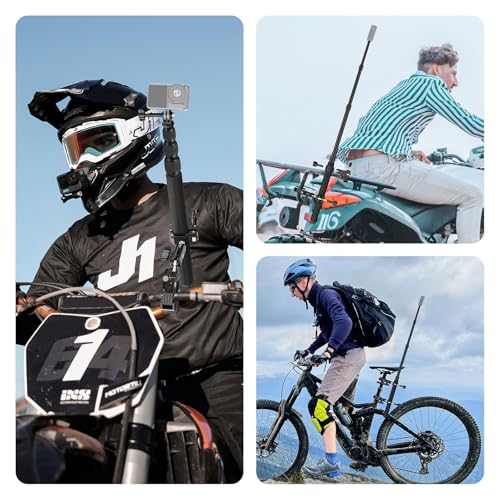 Image of NEEWER Motorcycle Camera Mount Kit, Bicycle Handlebar Invisible Selfie Stick, 360 Ball Heads, Super Clamps & Cleaning Cloth, Compatible with GoPro Insta360 DJI AKASO Action Cam Video Recording, GP-30