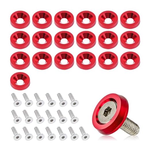 20PCS Aluminum Bumper Fender Washer Stainless Steel Bolts, Engine Bay Dress Up Fastener Kit, M6 JDM Fender Washer, Car Body Decoration Kit for Headlights Trunk License Plate Frame (Red)