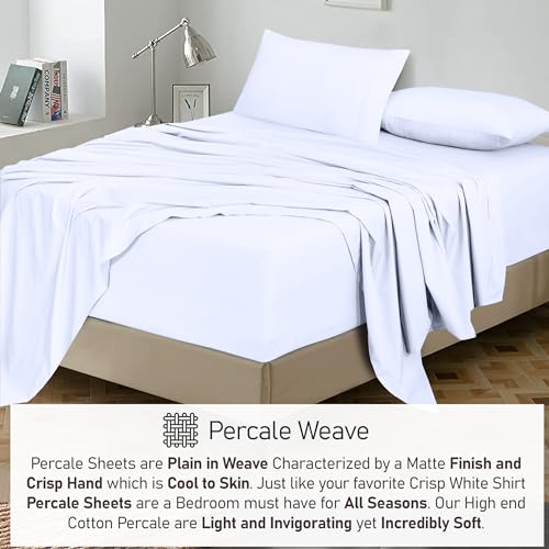 RUVANTI 100% Cotton Twin Sheets Set, 3 Pieces, Soft & Breathable Percale Weave Bedding, Deep Pocket 16", Hotel Standard, Crisp Cool Feel, Durable, Perfect Dyed Bed Sheet, Bright White