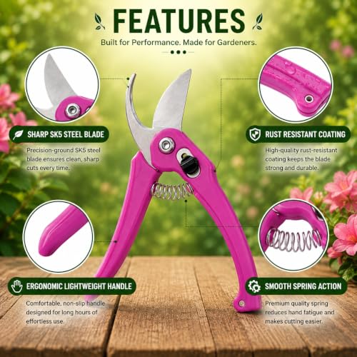 Image of Indian Gardens - Garden Pruner | Heavy Duty Pruning Shear for Branches, Flowers, Stems & Plants | Sharp Blade Gardening Tool with Comfortable Grip