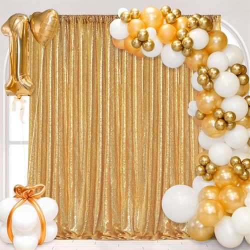 Image of Gold Sequin Backdrop Curtains,2 Panels 4FTx8FT Gold Curtain Backdrop Glitter Party Decorations Background Drapes for Wedding Birthday Anniversary Graduation Photo Booth Decor