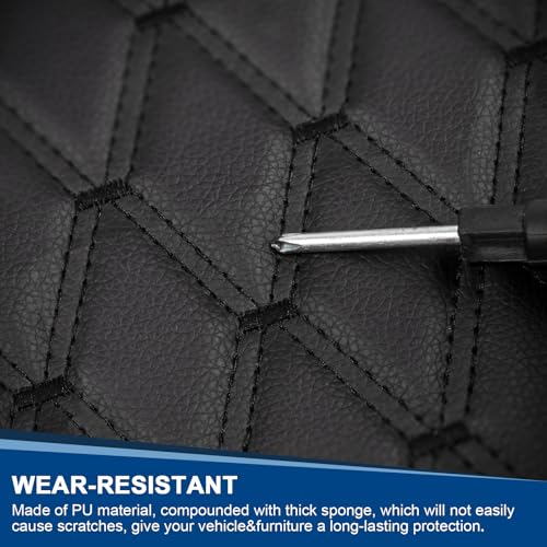 Image of 1 Yard Vinyl Faux Leather Quilted Fabric Foam Backed,63 inch Wide DIY Upholstery Fabric for Car Headliner,Home Decor, Headboards,and More,Black