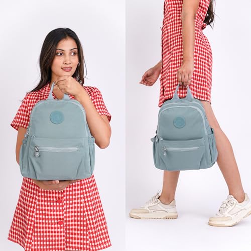 Image of TS WITH TECHSUN Stylish Women Mini Backpack | Lightweight Travel Small Nylon Bag with Multiple Pockets | Anti-Theft Zipper Pocket | Casual, Work, Office, Picnic Backpack for Girls