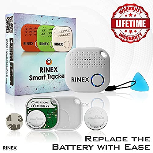Bluetooth Key Finder – Key Locator Device With App, Siri Compatibility, & Extra Battery – Anti-Lost Keychain Tracker Device For Phone By Rinex- 2 Pack & Green And White #TOP4