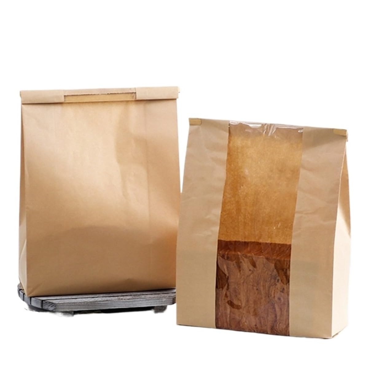 100pcs Kraft Paper Bread Bags For Homemade Bakery Bag With Window for Bread(21x9x35cm)
