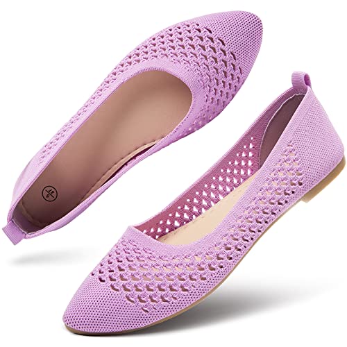 hash bubbie Women's Flats Shoes Women Comfortable Dress Shoes Pointed Toe Flats Ballet Flats mesh Knit Flat Dressy Slip on Business Casual Shoes(Purple.US7