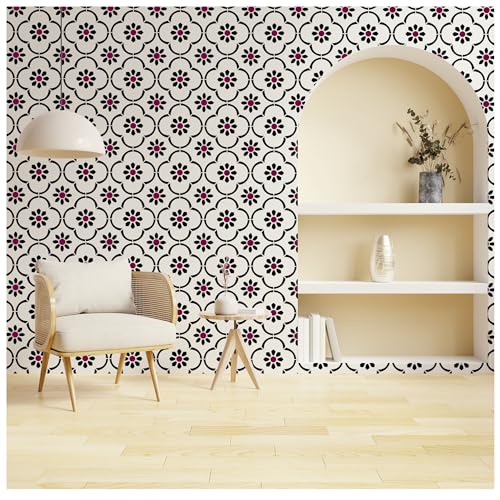 Image of Kayra Decor San Jose Allover Stencils for Wall Painting - Pack of 1, Sheet Size 24 x 34 inch /Design for Wall Painting 22 x 32 inch - Large