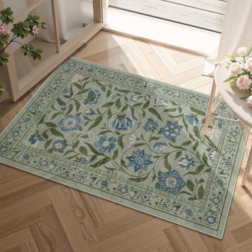 Tapete Lavable Moderno Floral Verde 2x3 Pies miniatura 5