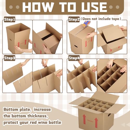 Image of Tatuo 20 Pack Wine Box for Moving, 12 Bottle, with Divider, 16 x 12 x 12 in