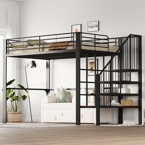 NovaFurnish Letto a soppalco con struttura in metallo stabile e ampio spazio di archiviazione sotto il letto e scala. Ideale per bambini e adulti. Letto con spazio di archiviazione per la massima