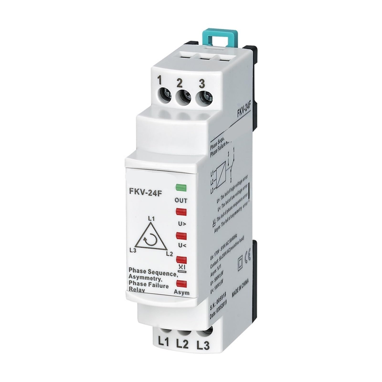 BALYDLUL FKV-24F 3 * 380V (Non-Neutual) Over&Under Volt, Phase Failure, Phase Asymmetry (Fixed 11%), Phase Sequence Relay