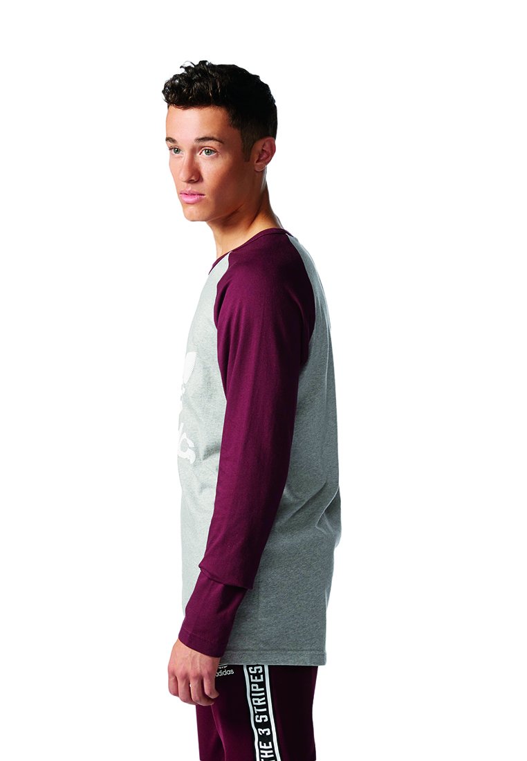 adidas Męskie Essenials Longsleeve, Medium Grey Heather/Maroon, XXL