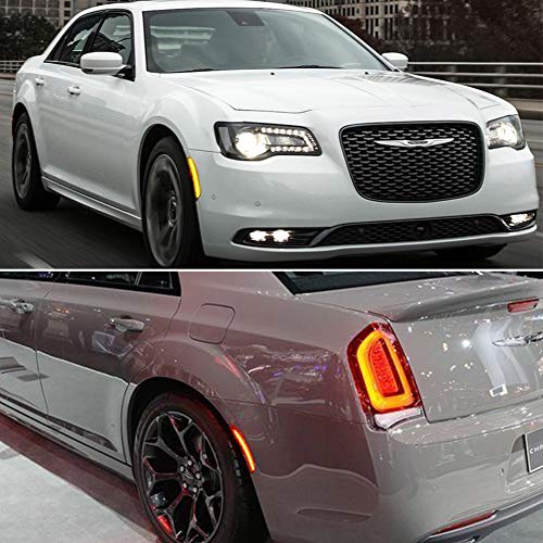 Clear Lens Amber/Red Full LED Front Rear Side Marker Light Kits for Chrysler 300 2015 2016 2017 2018 2019 LED Turn Singal Lights Powered by Total 180-SMD LED, Replace OEM Sidemarker Lamps