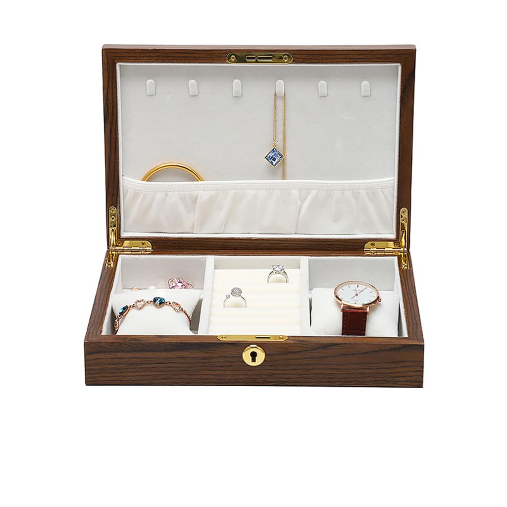 CVHfhjTG jewellery box, Jewelry Box Wooden Organizer, Case with Lock, Holder for Rings Earrings Hand Women Girls(B)