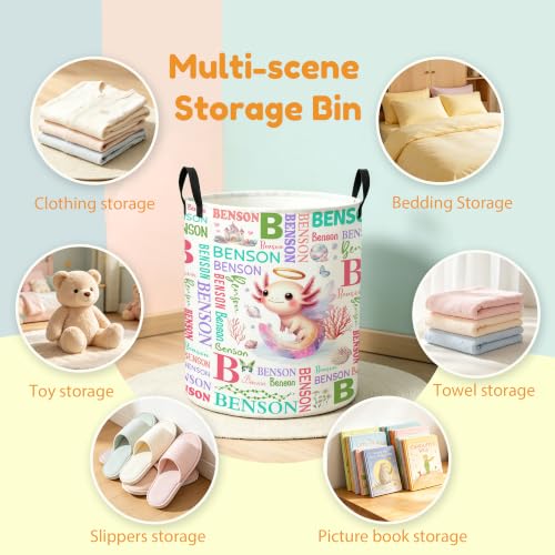Image of Custom Axolotl Laundry Hamper, Personalized Laundry Basket with Name, Customized Dirty Clothes Basket for Clothes Toy Bathroom Bedroom Storage,S-16.5 inchX 13.8 inch