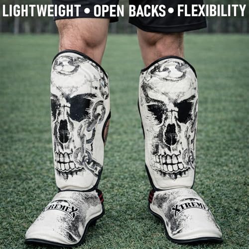 Image of Xtremex Skull Shin Instep Guard for MMA, Muaythai, Kickboxing (Large) | High-Impact Shin Protection, Kickboxing Instep Protectors, Adjustable Velcro Straps, Shin Guards for Men & Women