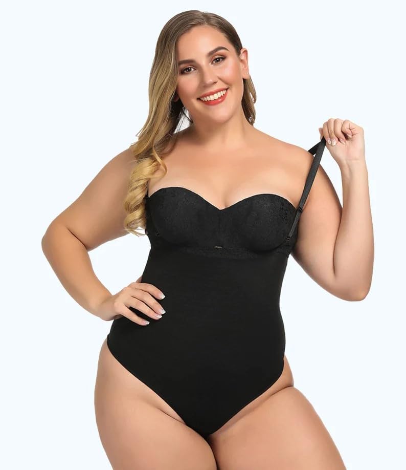 M2M Thong Shapewear Bodysuit for Women Tummy Control Thong Faja Slim Basic Jumpsuit Top Backless Body Shaper Deep V Neck