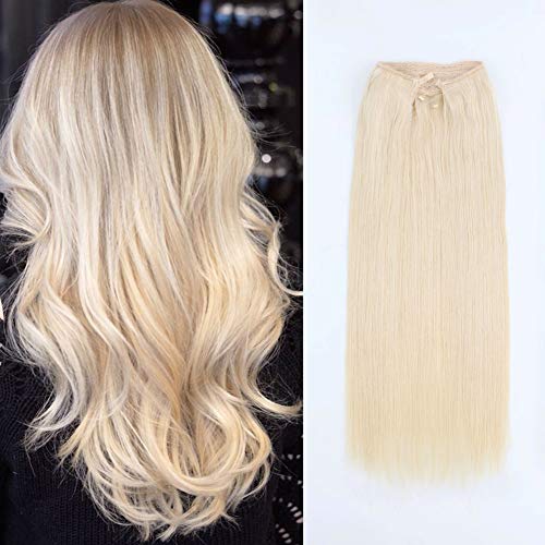 ABH AmazingBeauty Hair Miracle Wire Hair Extensions - Invisible Miracle Wire Remy Human Hair, 60 Platinum Blonde, 16 Inch