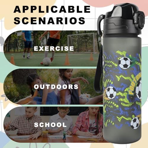 MHwan Trinkflasche Kinder, Auslaufsicher, Langlebig, Sturzsicher, BPA-frei, Spülmaschinenfest, Geeignet für Schule und Sport- 700ML (Fußball)