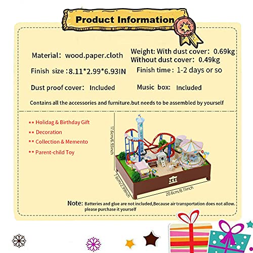 WonDerfulC Vergnügungspark 3D Montiertes Puzzle Modell Szene Spielzeughaus DIY Miniatur Holz Puppenhaus Kit Spieluhr… – Bild 8