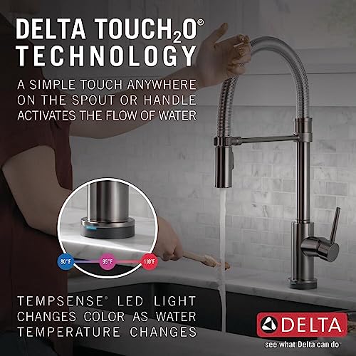 Image of Delta Faucet Trinsic Pro Commercial Style Kitchen Faucet, Touch Kitchen Faucets with Pull Down Sprayer, Kitchen Sink Faucet, Touch Faucet, Delta Touch2O Technology, Black Stainless 9659T-KS-DST