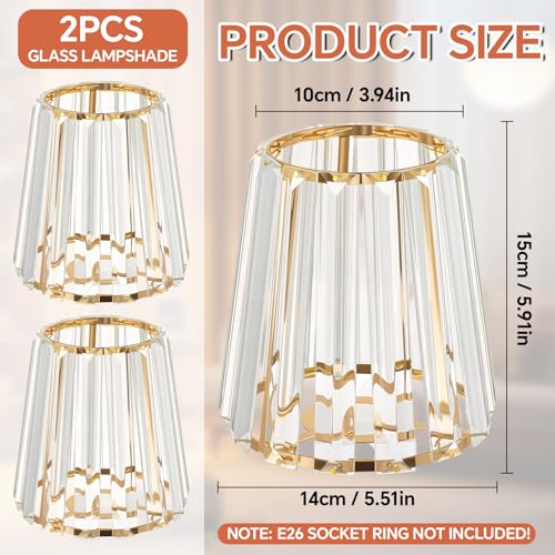 Image of Teenyyou 2 Pcs Gold Crystal Lamp Shade Elegant Ceiling Light Cover E26 /E27 Base 1.65 inch Top x 5.5 inch Dia. x 5.9 inch H Chandelier Lampshade Replacement for Bathroom Bedroom Living Room Hallway Wall Sconce