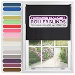 FURNISHED Roller Blinds Thermal Blackout Roller Blind - Trimmable Insulated UV Protection Child Safe Easy Fit Home Office Window Blinds, Black, 100 cm Wide x 165 cm Long