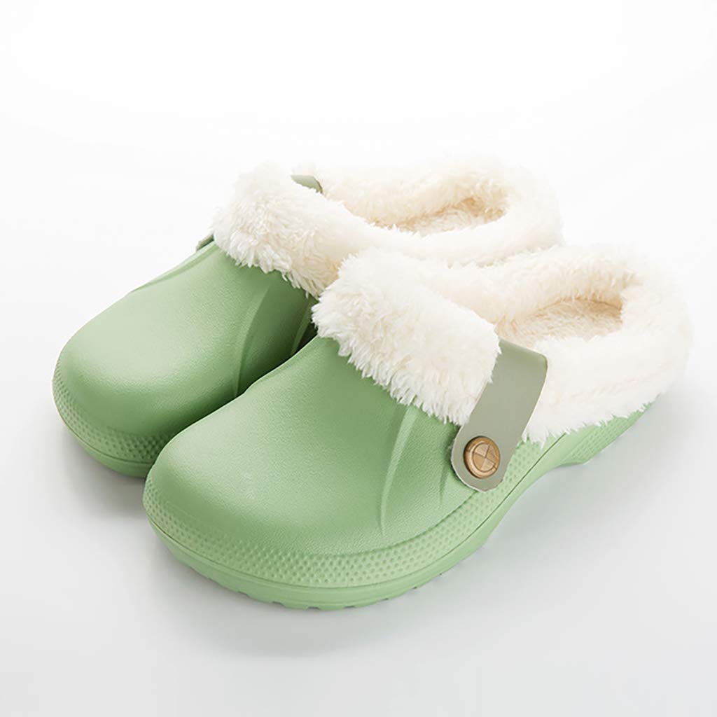 YWJPJ. Womens Winter Slippers, Lined Mules Clogs Warm Plush Slipper, Keep Warm Shoes for Outdoor, Garden Shoes Slip on Indoor House Slipper Anti-Skid, EVA Sole, Unisex,Green,40~41