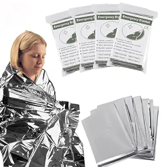 Leocfy 4Pack Outdoor Aluminum Foil Warming Blanket for Wilderness Survival, Camping, Easy Tenting - Rain and Sun Protection - Reflective Warming First Aid Aluminum Foil Blanket (Silver)