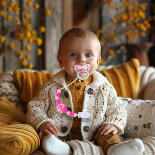 Image of Baby Pacifier Clip Holder Animal for Baby Boys and Girls,Binky Clips with One-piece Design for Baby Shower -2 Packs（Sheep+Flamingo）