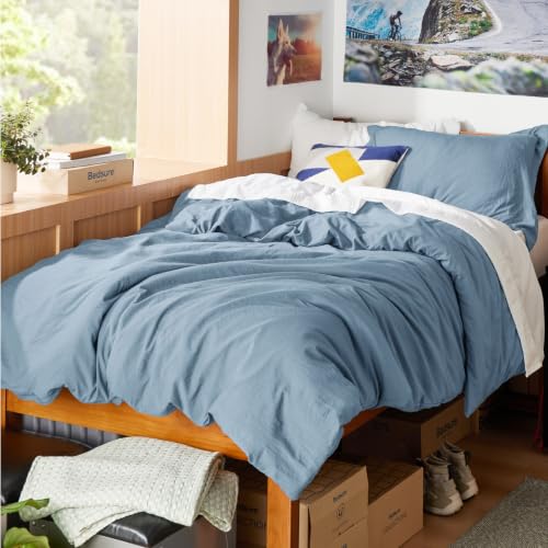 Image of Bedsure Prewashed Twin Duvet Cover, Cotton-Like Bedding Set, Dusty Blue | Ultra Soft, Relaxed Texture, Twin XL Breathable Comfort, Hidden Zipper, 8 Corner Ties, Easy Care, OEKO-TEX, Year-Round Use