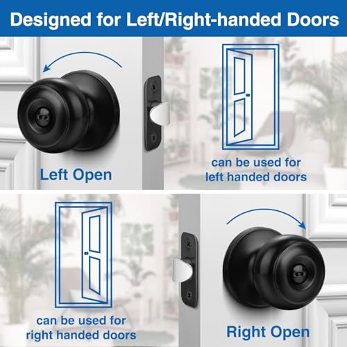 Sopoby Privacy Door Knob, 10 Pack Matte Black Round Keyless Doorknobs Interior/Exterior Lockset, Privacy Locking Door Knobs for Bedroom/Bathroom, Black Modern Design Door Hardware - Image 5