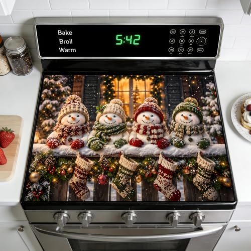 Image of Stove Top Cover for Electric Stove: 28''x20'' Stove Cover Elevate Your Kitchen Reliable Heat Protection,Non-Slip Kitchen Decor (Snowman)