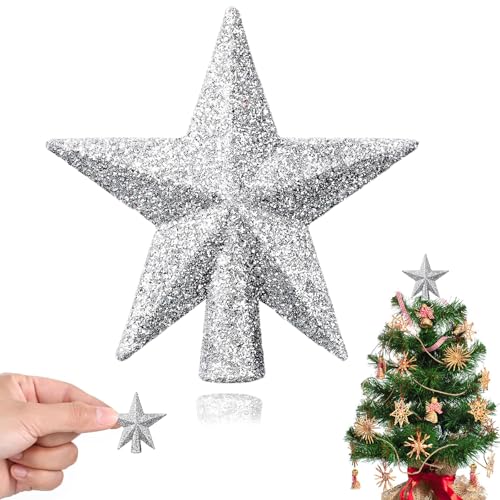 Estrella Arbol Navidad Mini Estrella de la Navidad Topper de Árbol Adornos para la Copa del árbol para Decoración de Árbols de Navidads (Plata H)