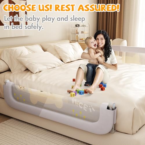 Image of Bed Guard Rail for Toddlers - 47 inches Lift Foldable Toddler Bed Rails for Kids - Safety Baby Bed Rail Guard with Reinforced - Great Fit for Kids Twin Double, Full Size, Queen, King Size