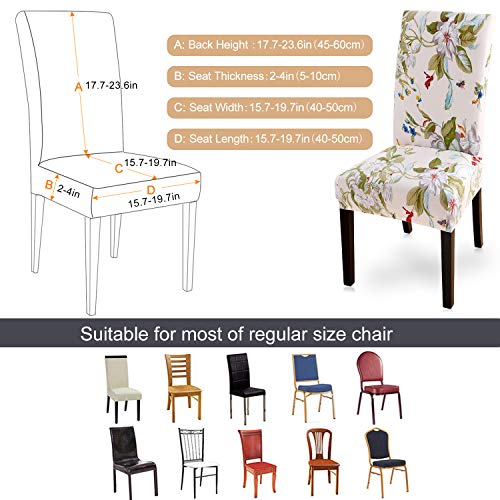 Searchi Dining Room Chair Covers Slipcovers Set Of 6, Spandex Super Fit Stretch Removable Washable Kitchen Parsons Chair Covers Protector For Dining Room,Hotel,Ceremony,Beige+Flowers #TOP1